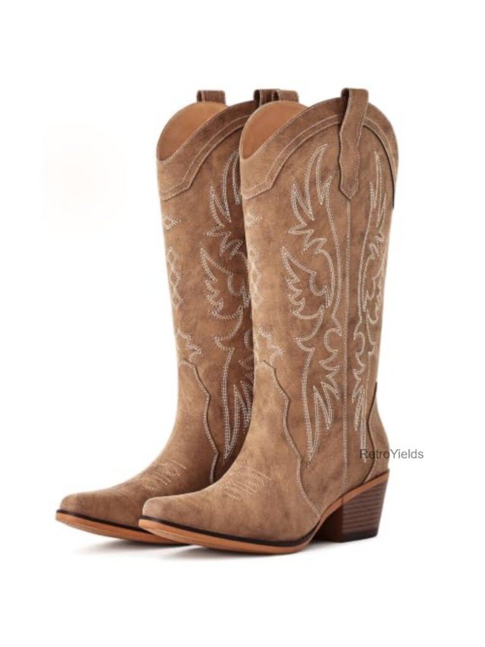 Faux Leather Snip Toe Mid Calf Western Cowboy Boots